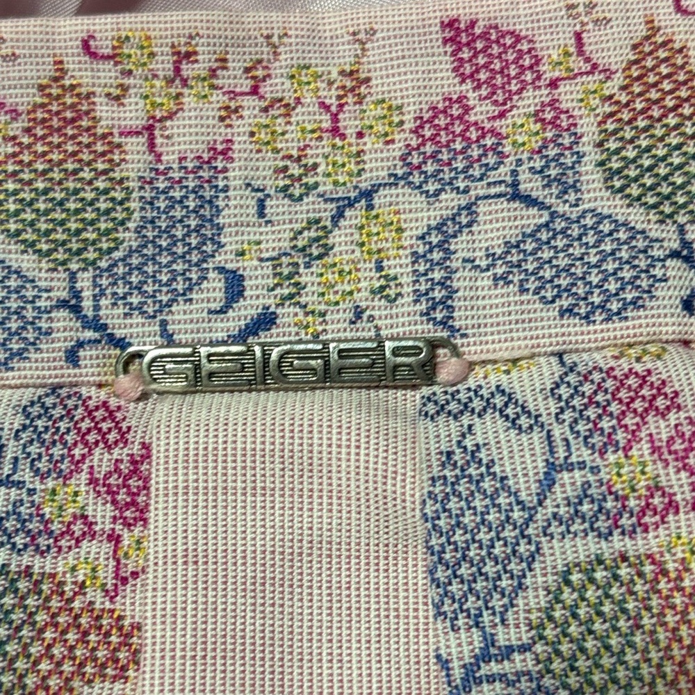 90s GEIGER AUSTRIA PINK & BLUE FLORAL STRIPE PLEAT HIGH WAIST MIDI SKIRT SZ XXS - Picture 8 of 10